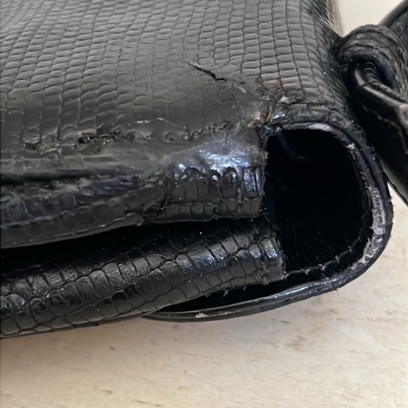 Vintage 60s 70s  Gucci Black Leather Women's Bag lizard skin purse - Picture 7 of 16